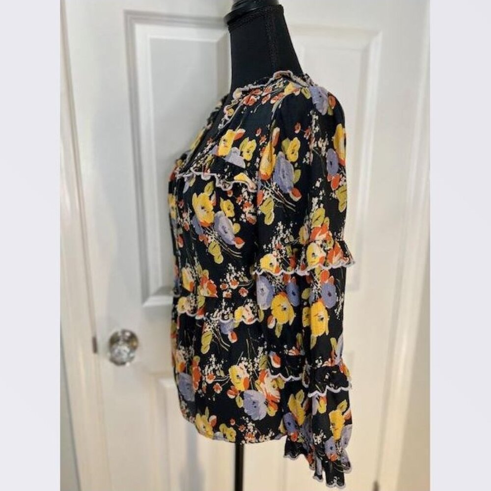 Anthropologie Myra Tiered Blouse in Black Motif by Maeve - Size Small - Picture 6 of 7